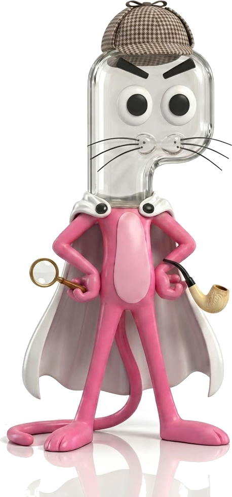 The Ponk Panther, a pink detective panther with a glass P head